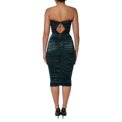 Dolce & Gabbana Green Silk Satin Fitted Strapless Dress Dolce & Gabbana