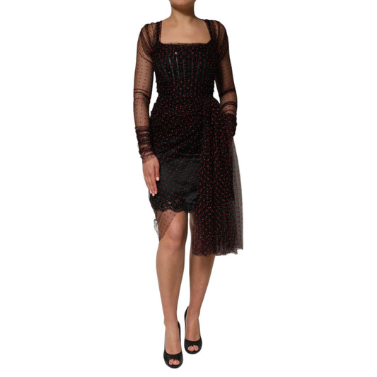 Dolce & Gabbana Black Lace Trim Long Sleeve Sheath Mini Dress Dolce & Gabbana