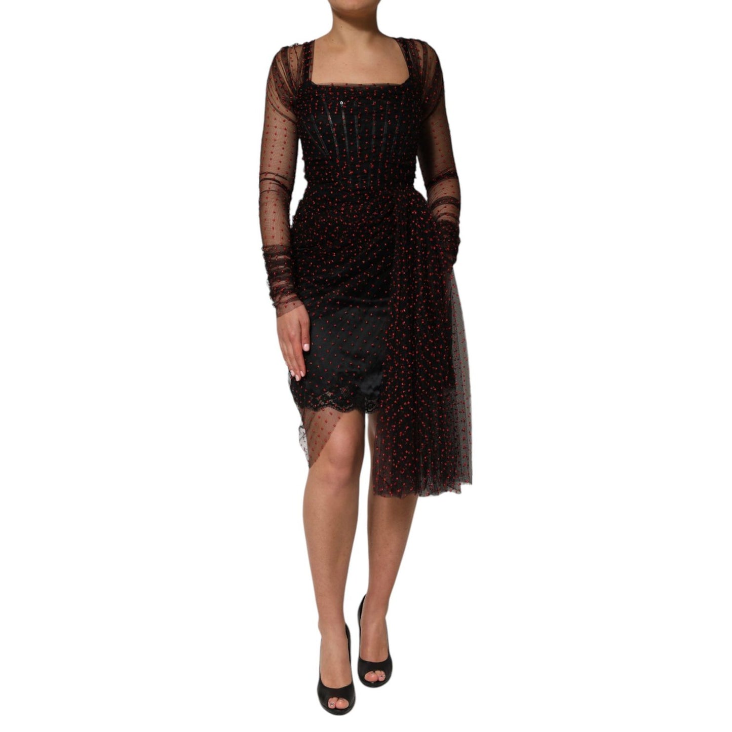 Dolce & Gabbana Black Lace Trim Long Sleeve Sheath Mini Dress Dolce & Gabbana
