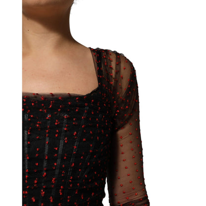 Dolce & Gabbana Black Lace Trim Long Sleeve Sheath Mini Dress Dolce & Gabbana