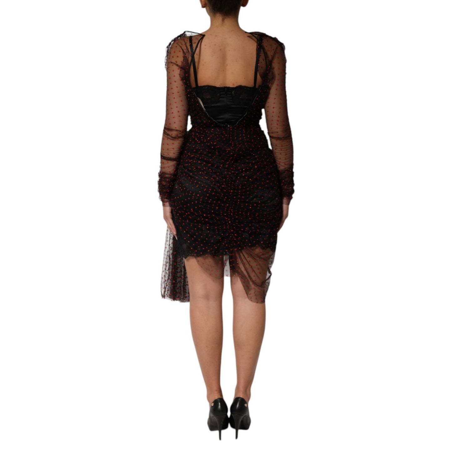 Dolce & Gabbana Black Lace Trim Long Sleeve Sheath Mini Dress Dolce & Gabbana