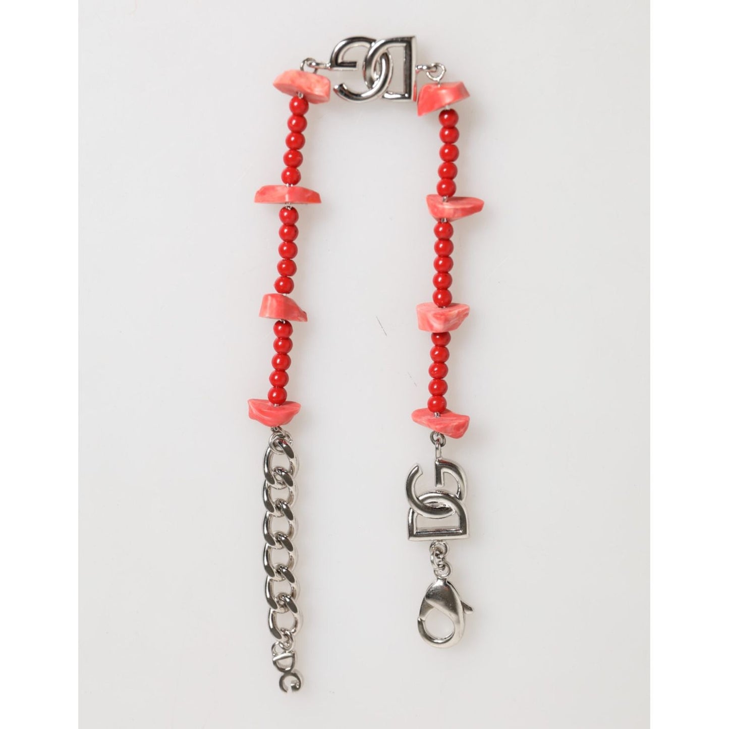 Dolce & Gabbana Silver Tone Brass Beaded Resin DG Logo Chain Men Bracelet SMY10725