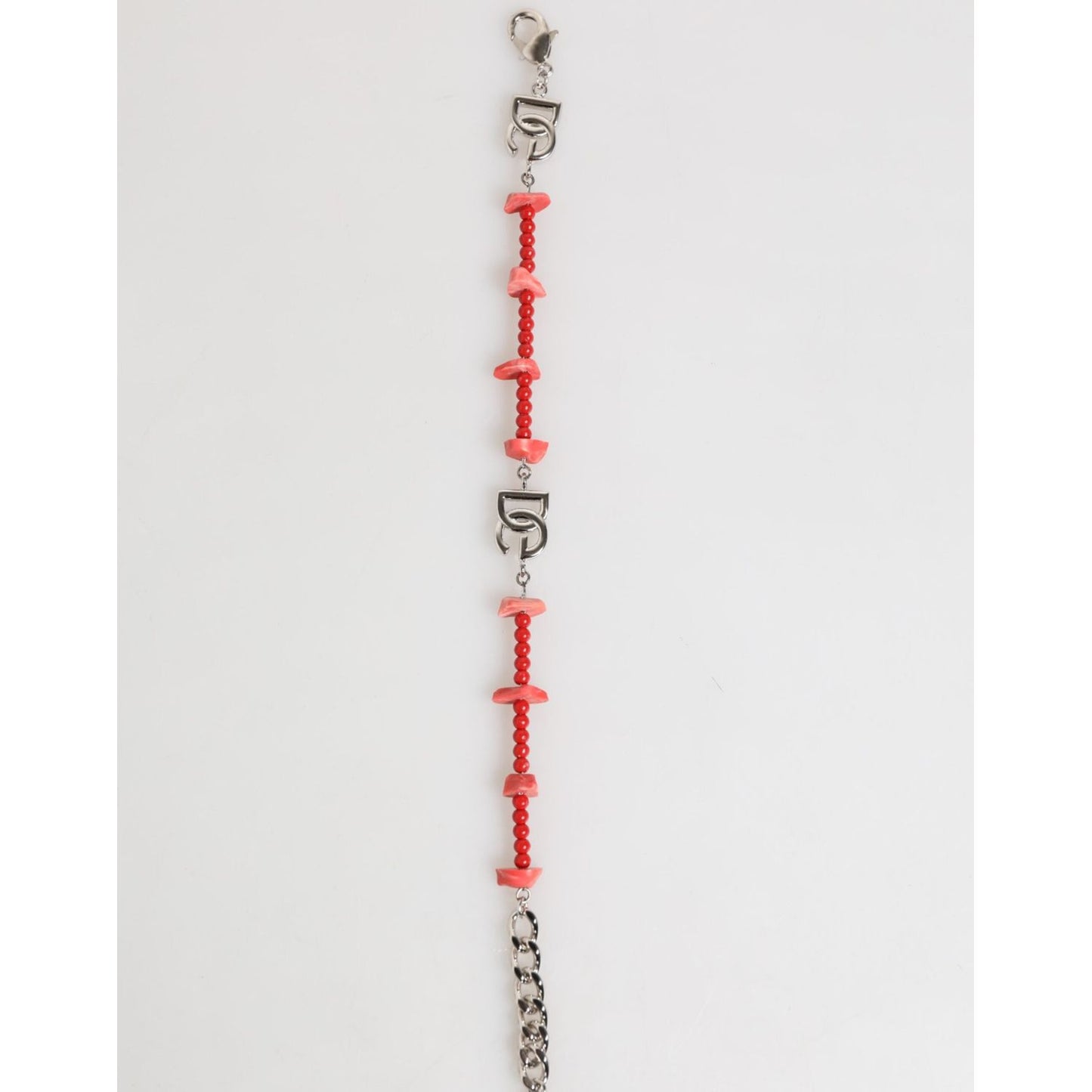 Dolce & Gabbana Silver Tone Brass Beaded Resin DG Logo Chain Men Bracelet SMY10725