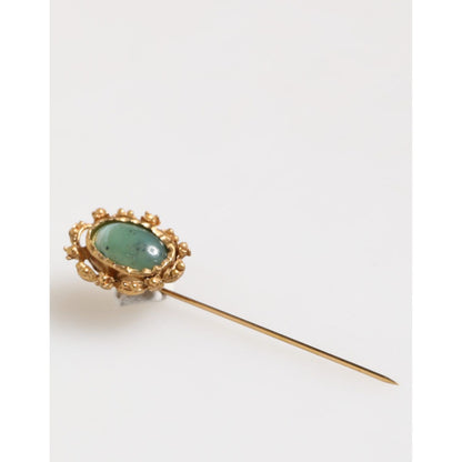 Dolce & Gabbana Gold Tone Green Stone Antique Men Accessory Brooch Pin Dolce & Gabbana