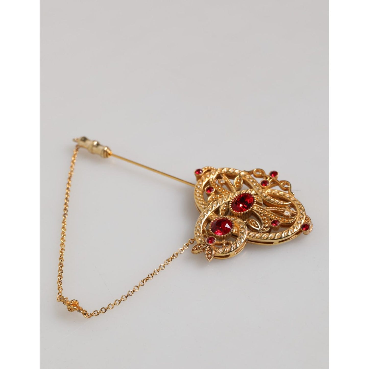 Dolce & Gabbana Gold Tone 925 Sterling Silver Crystal Chain Brooch Pin SMY11196