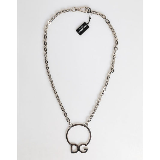 Dolce & Gabbana Silver Tone Brass Chain DG Logo Pendant Men Necklace Dolce & Gabbana