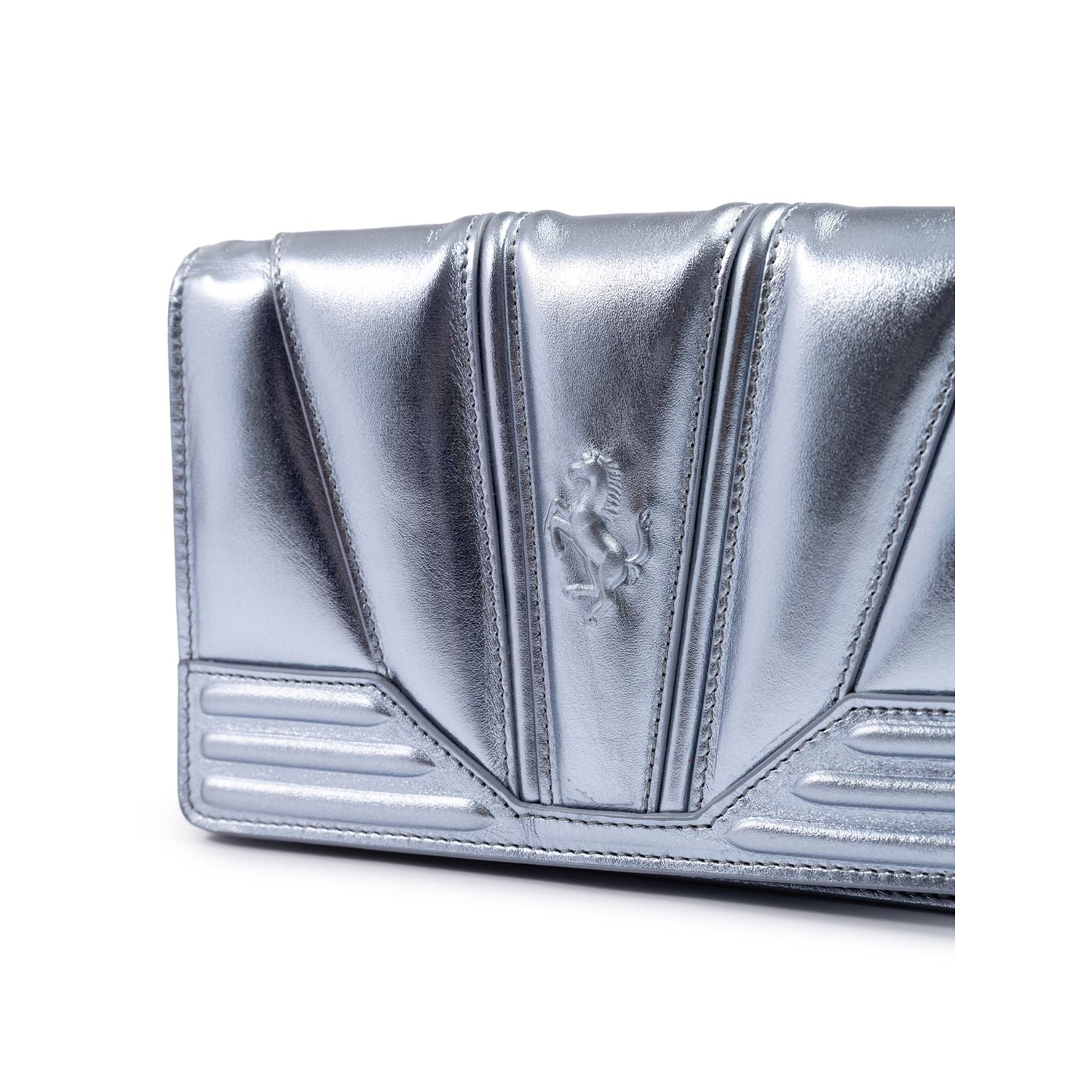 Ferrari Metal light blue GT patent leather bag with chain