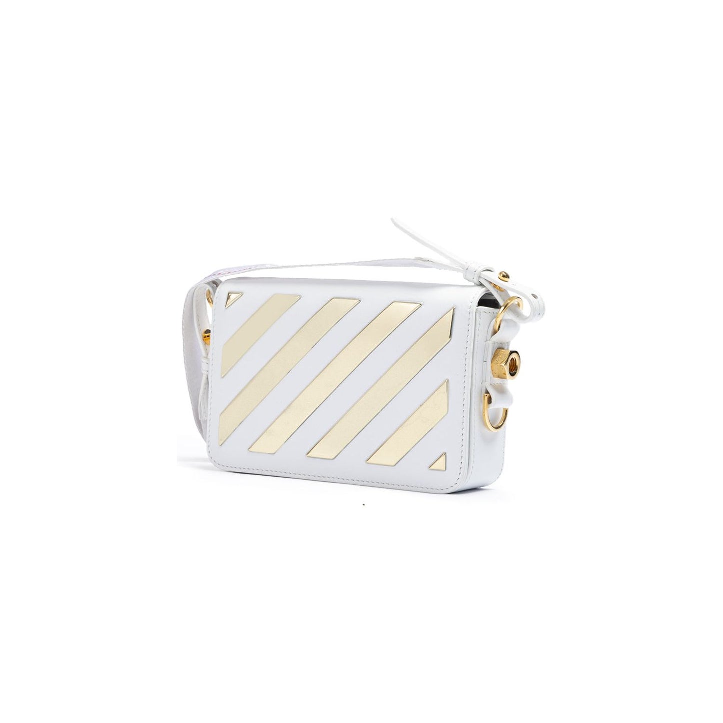 Off-White White/Gold Metallic Stripe Mini Crossbody Bag OF8056121179349