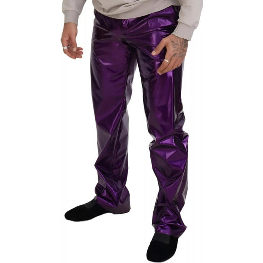 Dolce & Gabbana Purple Metallic Nylon Straight Trouser Pants
