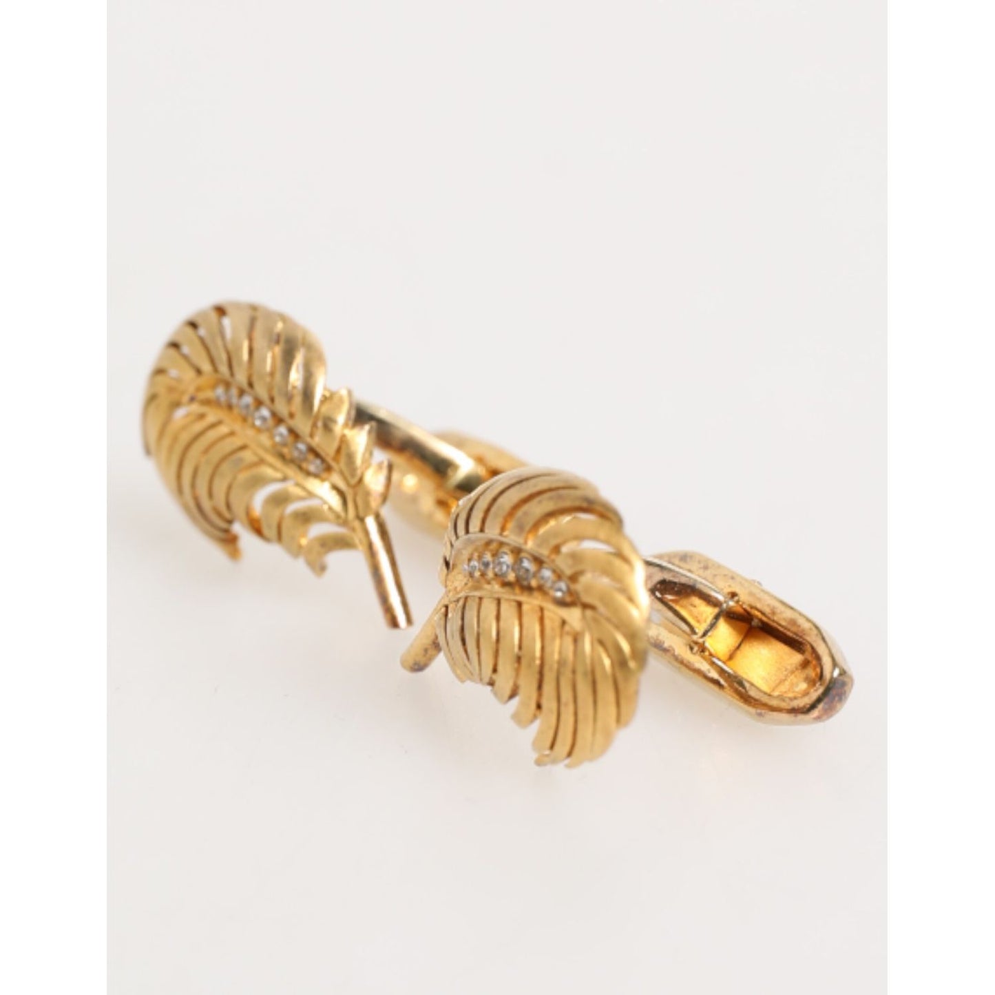 Dolce & Gabbana Gold 925 Sterling Silver Crystal Leaf Accessory Cufflink