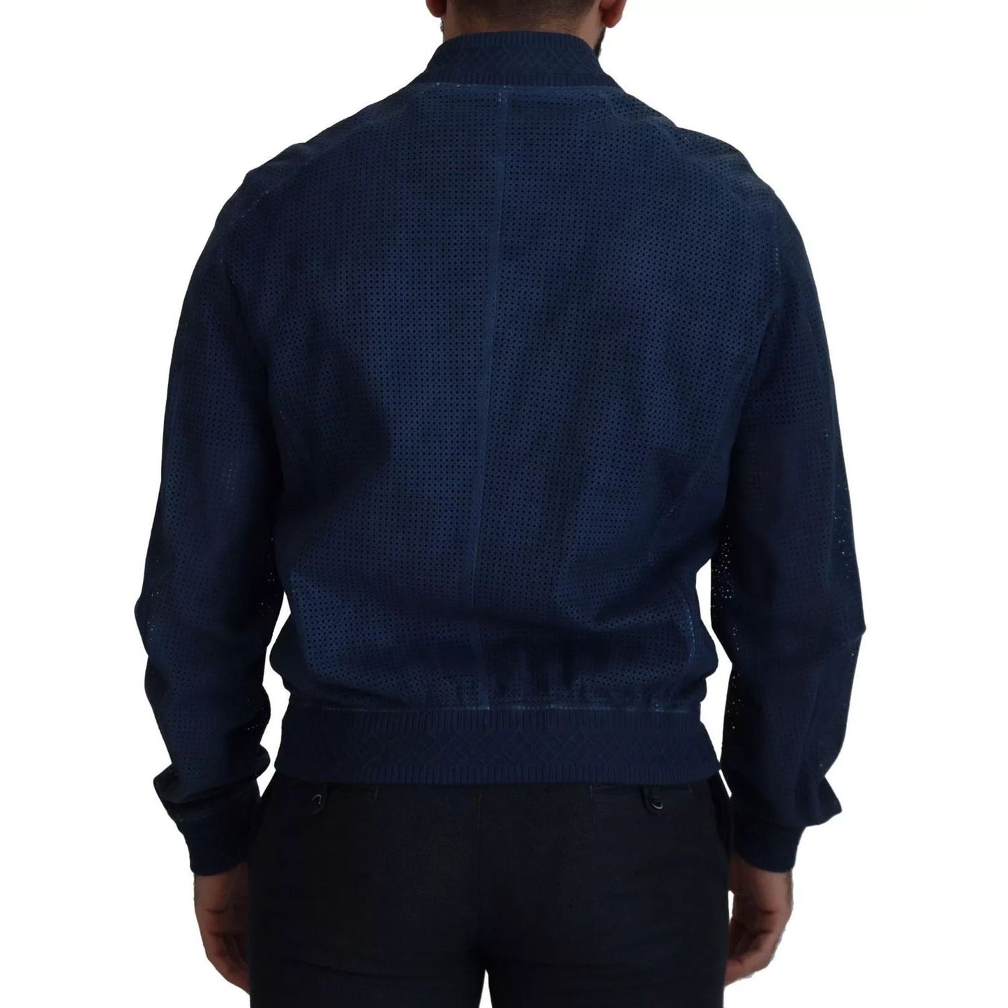 Dolce & Gabbana Blue Leather Perforated Full Zip Jacket JKT3358-54