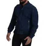 Dolce & Gabbana Blue Leather Perforated Full Zip Jacket JKT3358-54