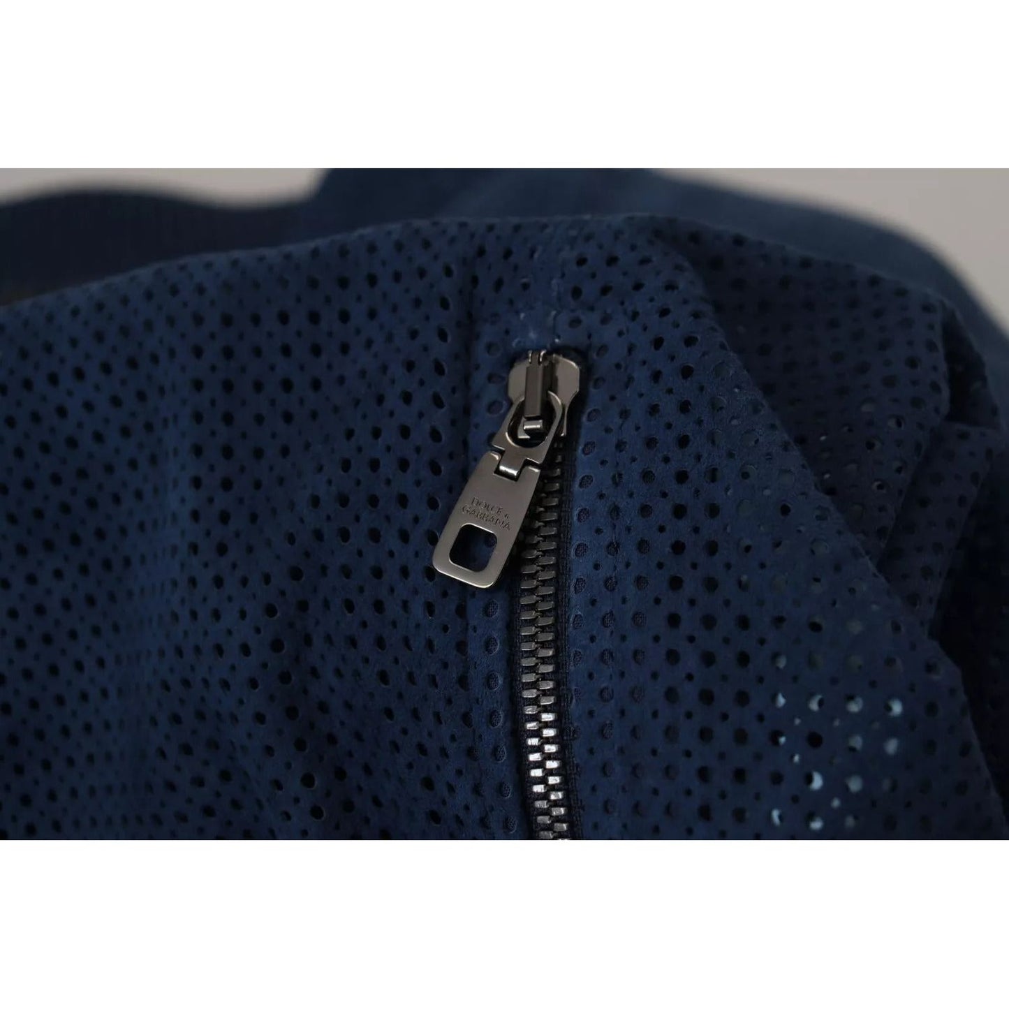 Dolce & Gabbana Blue Leather Perforated Full Zip Jacket JKT3358-54