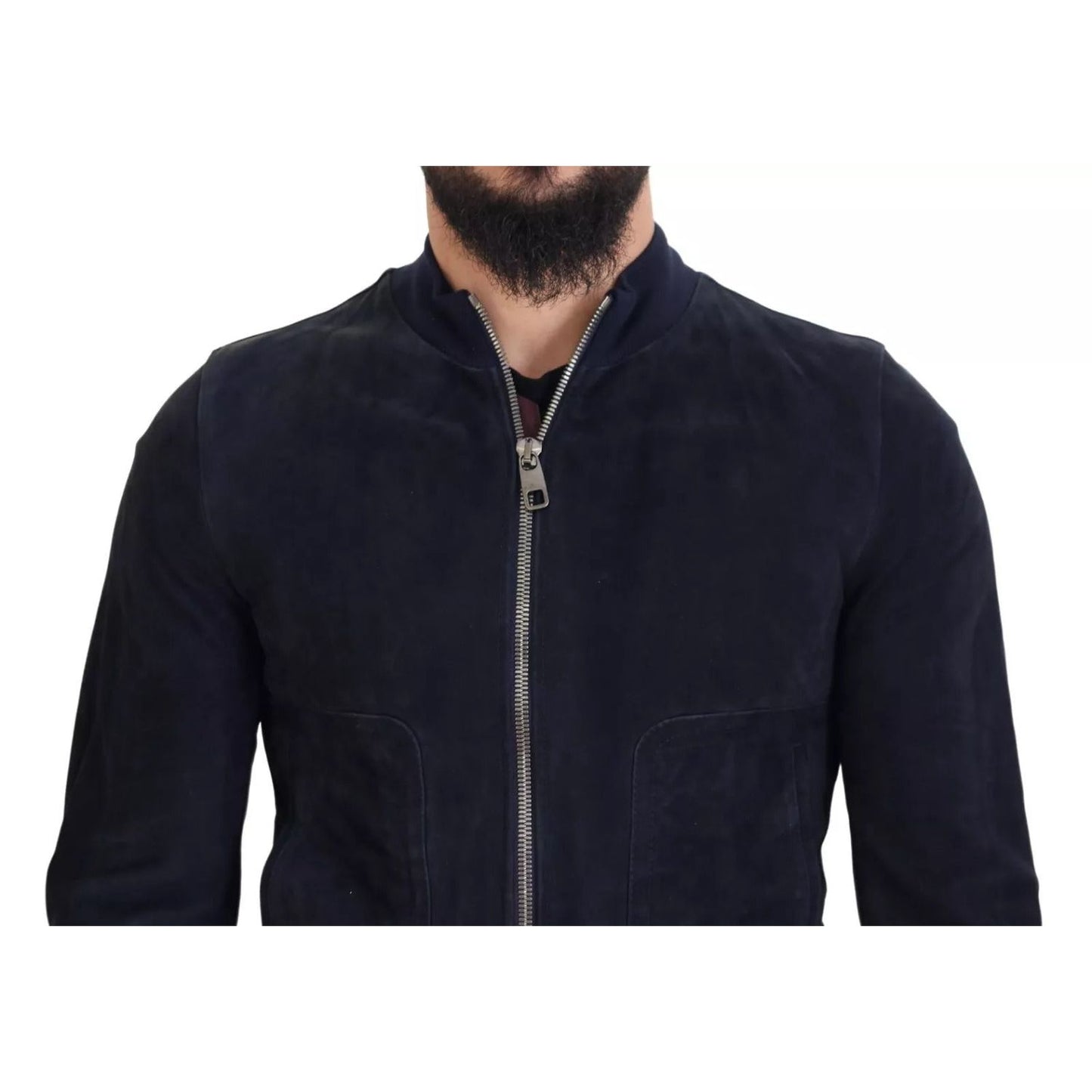 Dolce & Gabbana Dark Blue Suede Lambskin Blouson Jacket JKT3448-44