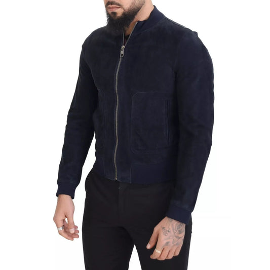 Dolce & Gabbana Dark Blue Suede Lambskin Blouson Jacket JKT3448-44