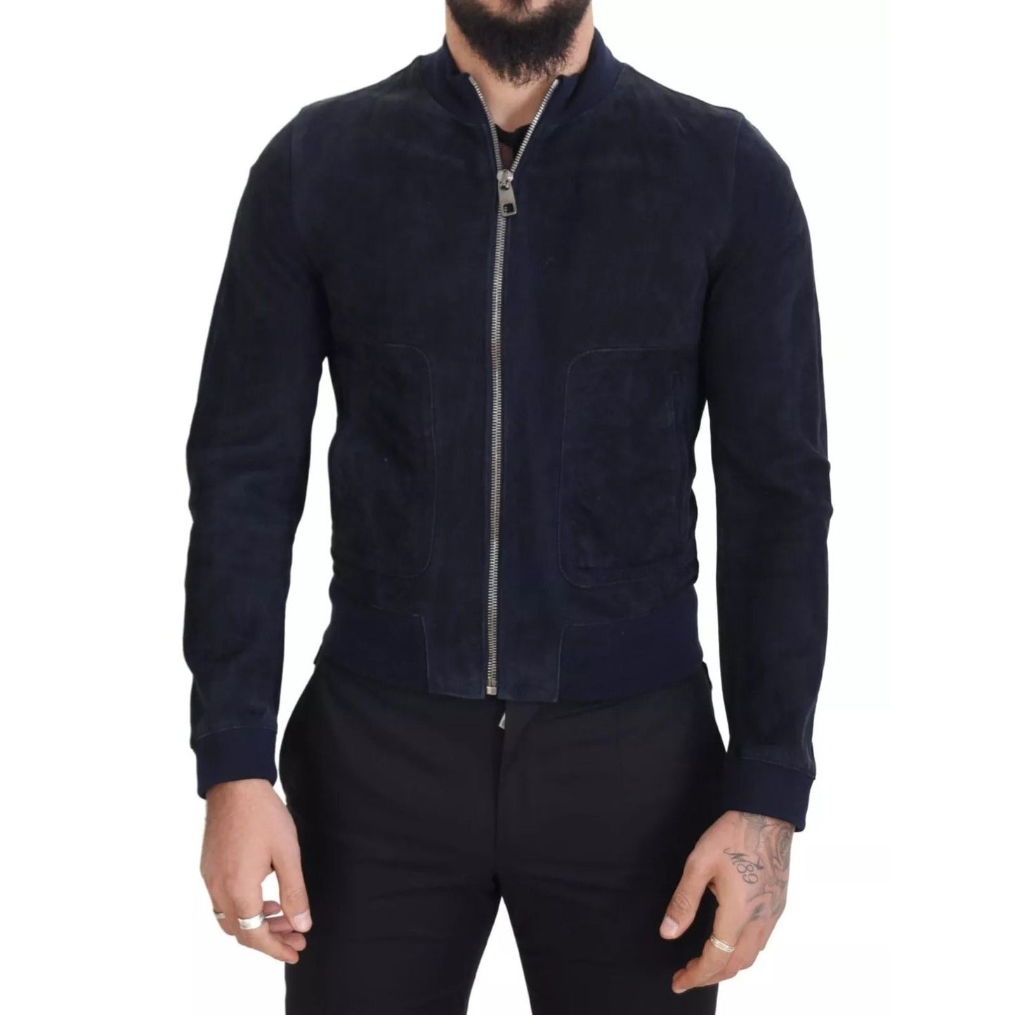 Dolce & Gabbana Dark Blue Suede Lambskin Blouson Jacket JKT3448-44