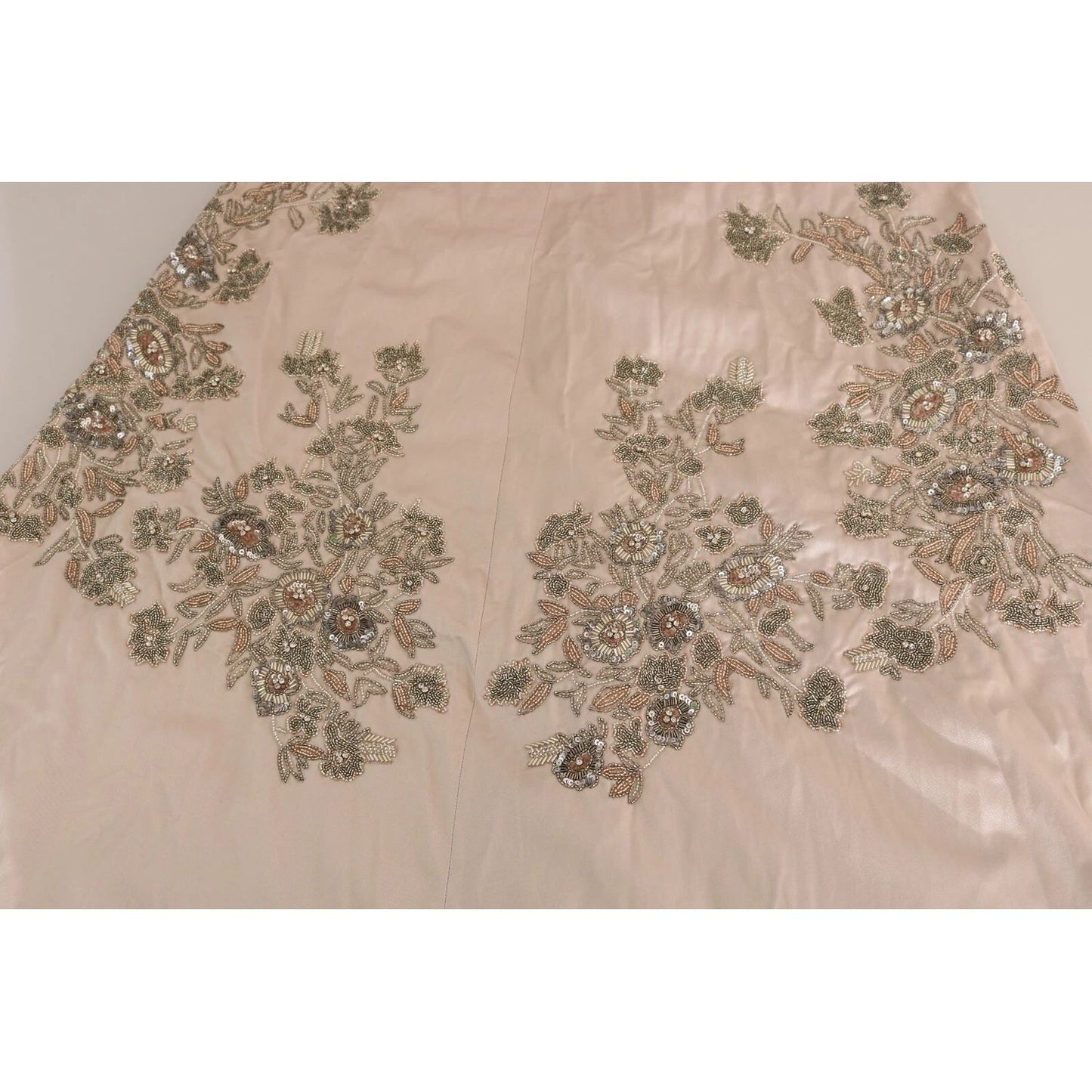 Dolce & Gabbana Beige Sequined Flower Flare Ball Gown Dress Dolce & Gabbana