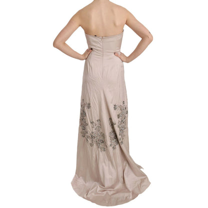 Dolce & Gabbana Beige Sequined Flower Flare Ball Gown Dress Dolce & Gabbana