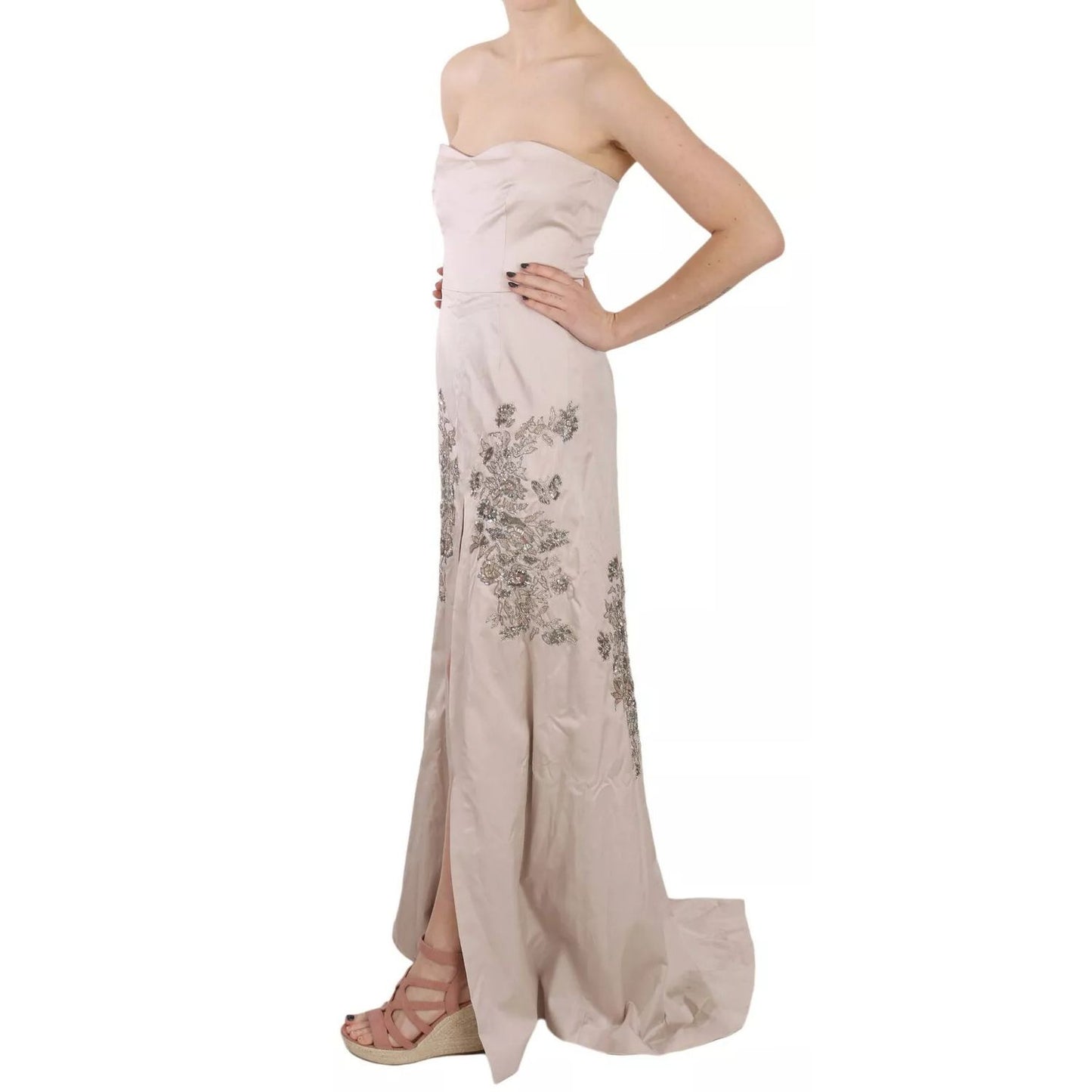 Dolce & Gabbana Beige Sequined Flower Flare Ball Gown Dress Dolce & Gabbana