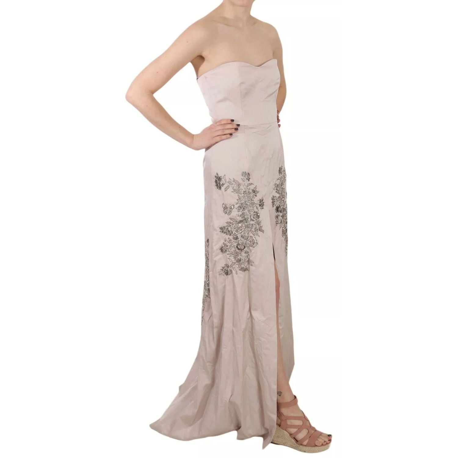 Dolce & Gabbana Beige Sequined Flower Flare Ball Gown Dress