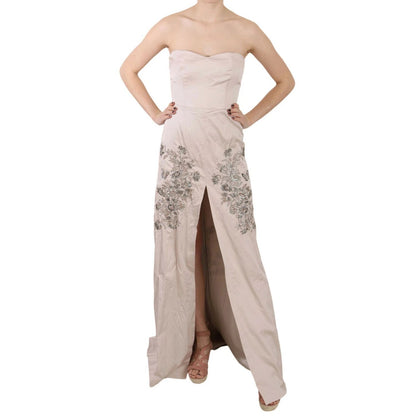 Dolce & Gabbana Beige Sequined Flower Flare Ball Gown Dress Dolce & Gabbana