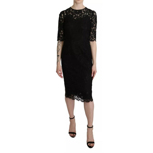 Dolce & Gabbana Black Floral Lace Sheath Knee Length Dress Dolce & Gabbana