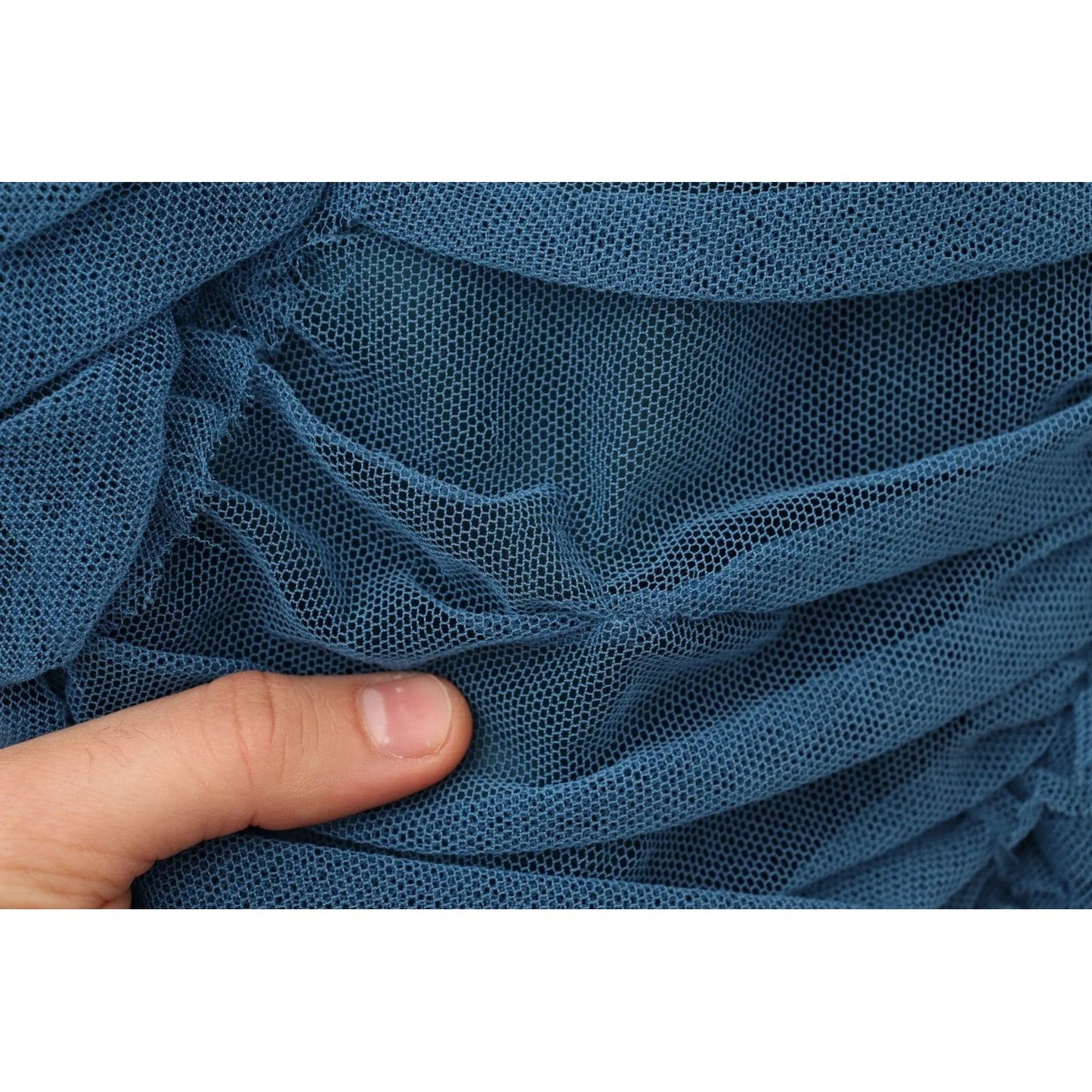 Dolce & Gabbana Blue Mesh Trim Ruched Tulle Sheath Dress Dolce & Gabbana