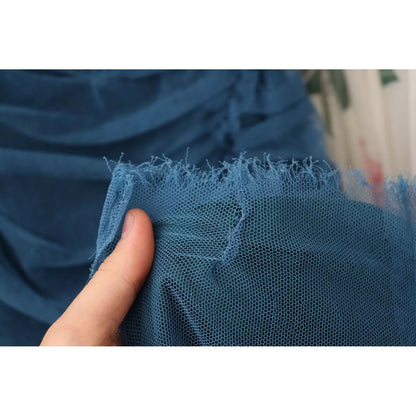 Dolce & Gabbana Blue Mesh Trim Ruched Tulle Sheath Dress Dolce & Gabbana