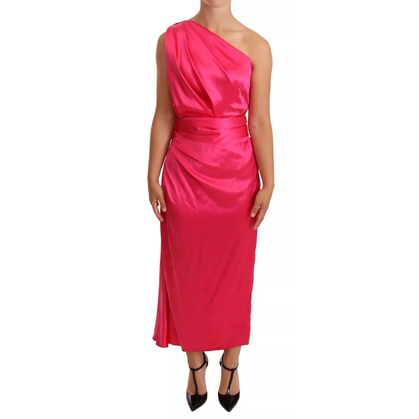 Dolce & Gabbana Pink Sheath Silk Bow Open Shoulder Dress Dolce & Gabbana