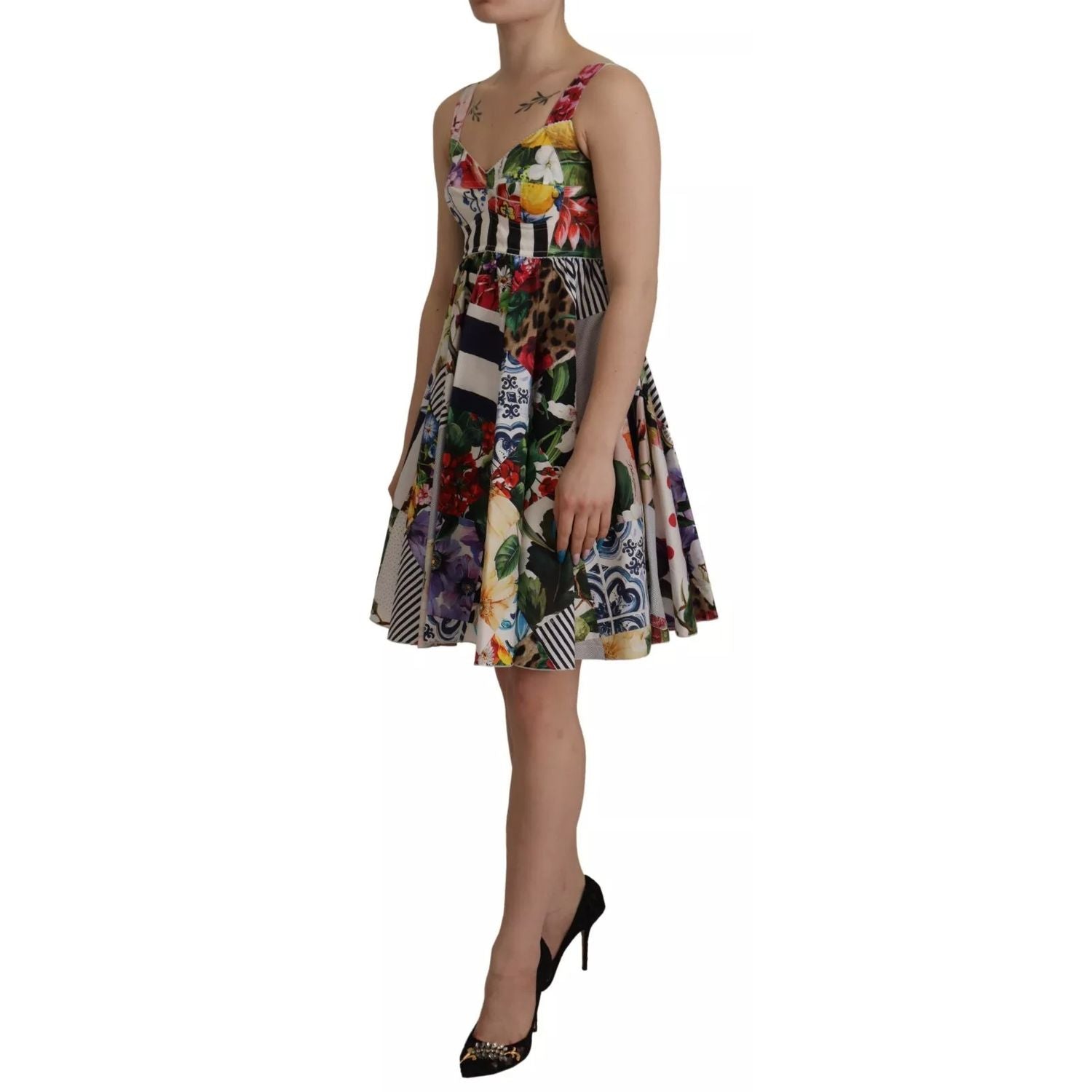 Dolce & Gabbana Multicolor Poplin Floral Mini Flared Dress