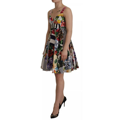 Dolce & Gabbana Multicolor Poplin Floral Mini Flared Dress Dolce & Gabbana