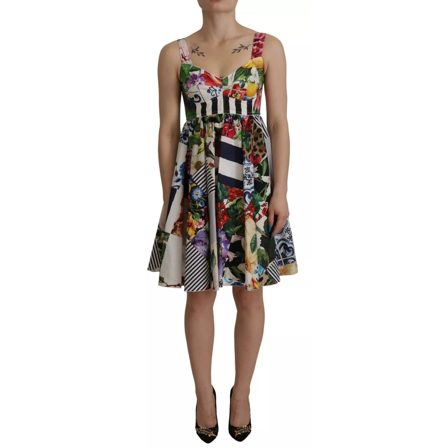 Dolce & Gabbana Multicolor Poplin Floral Mini Flared Dress Dolce & Gabbana