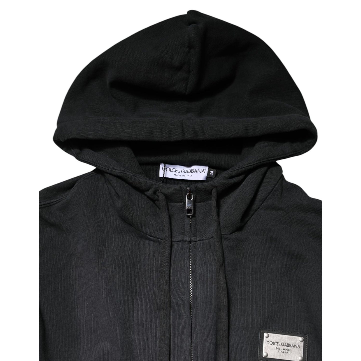 Dolce & Gabbana Black Logo FullZip Hooded Sweatshirt Sweater