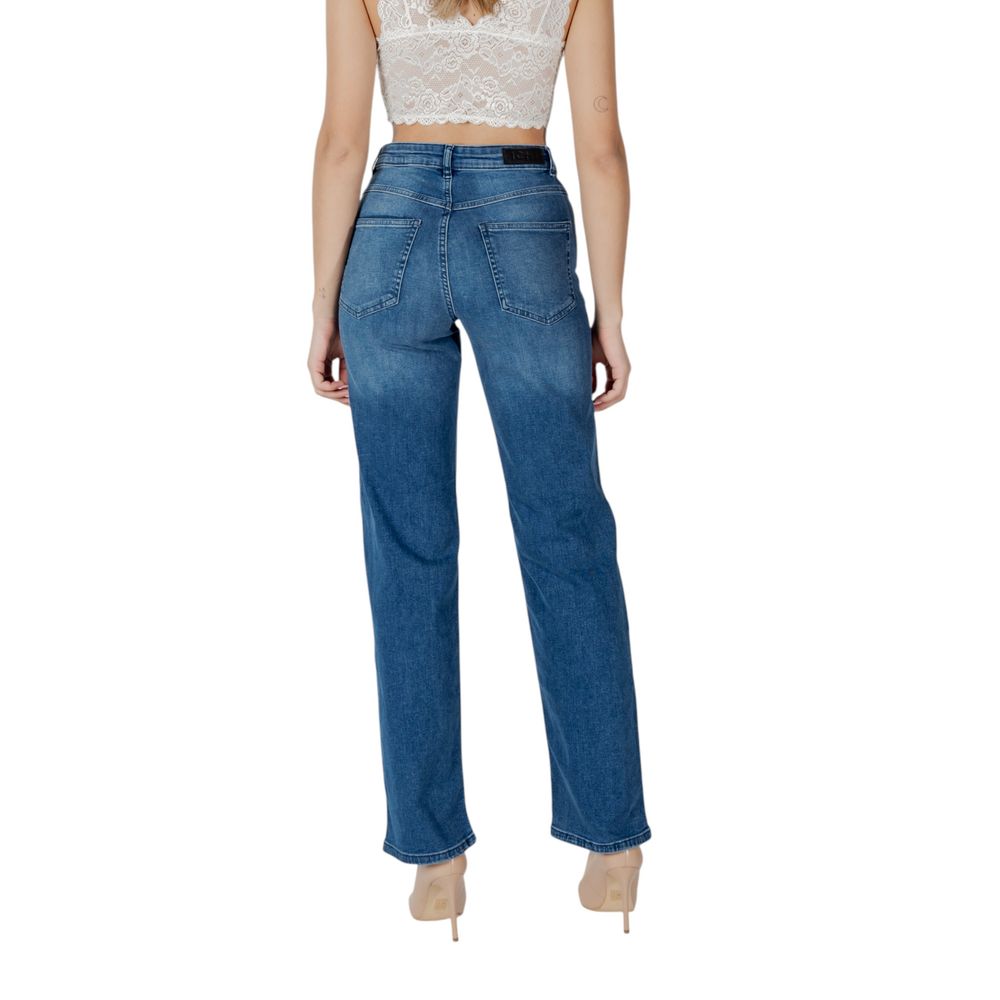 ICHI Blue Cotton Relaxed Fit Jeans