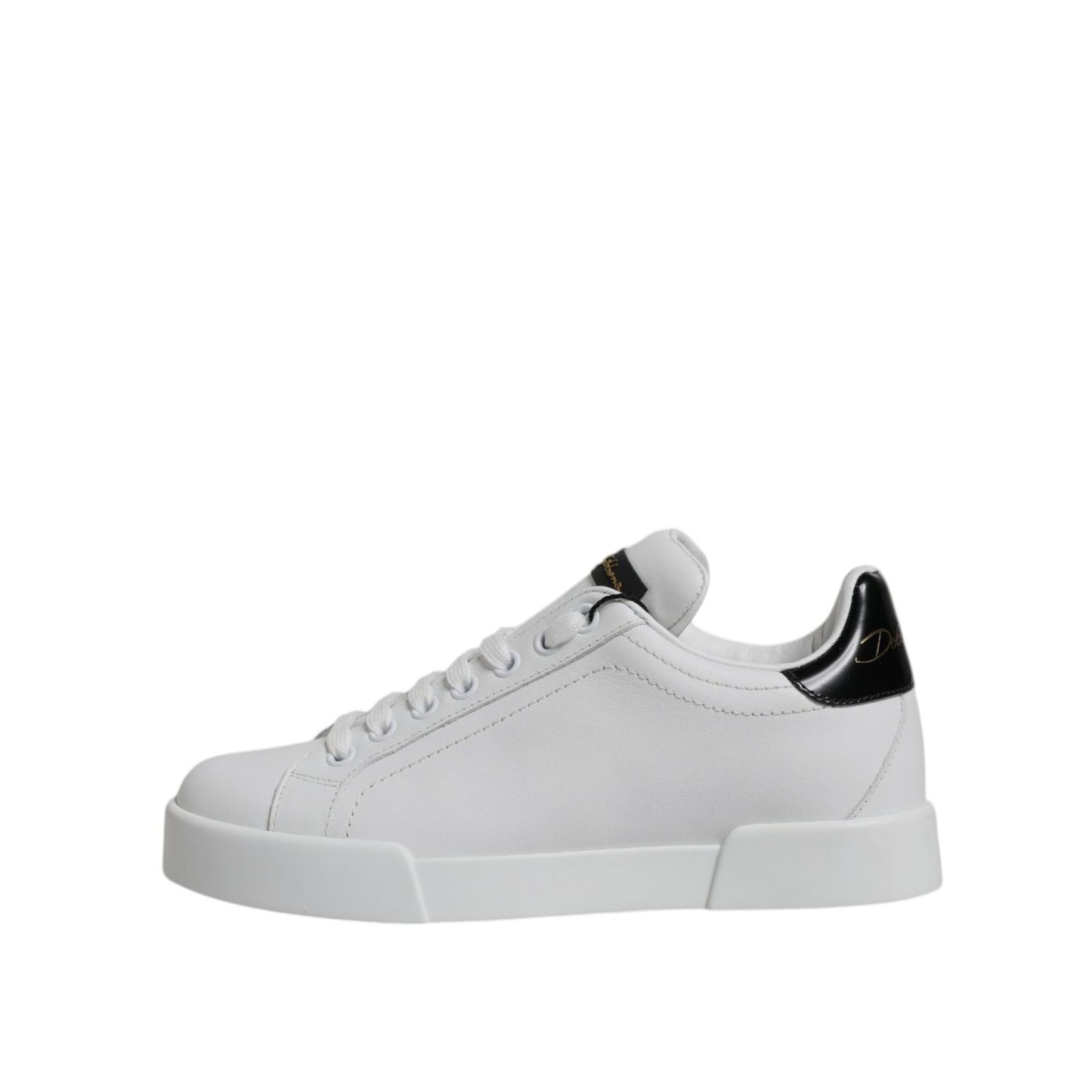 Dolce & Gabbana White Black Leather Low Top Sneakers Shoes
