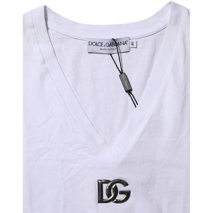 Dolce & Gabbana White Cotton V-Neck Short Sleeves T-Shirt