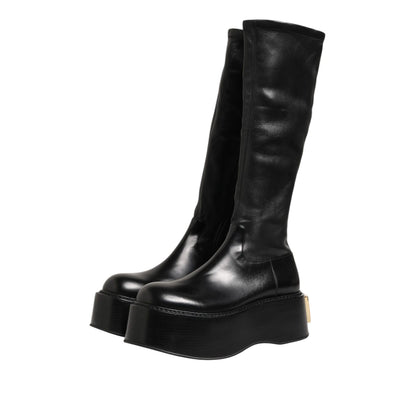 Dolce & Gabbana Black Logo Plaque Over The Calf Boots Shoes