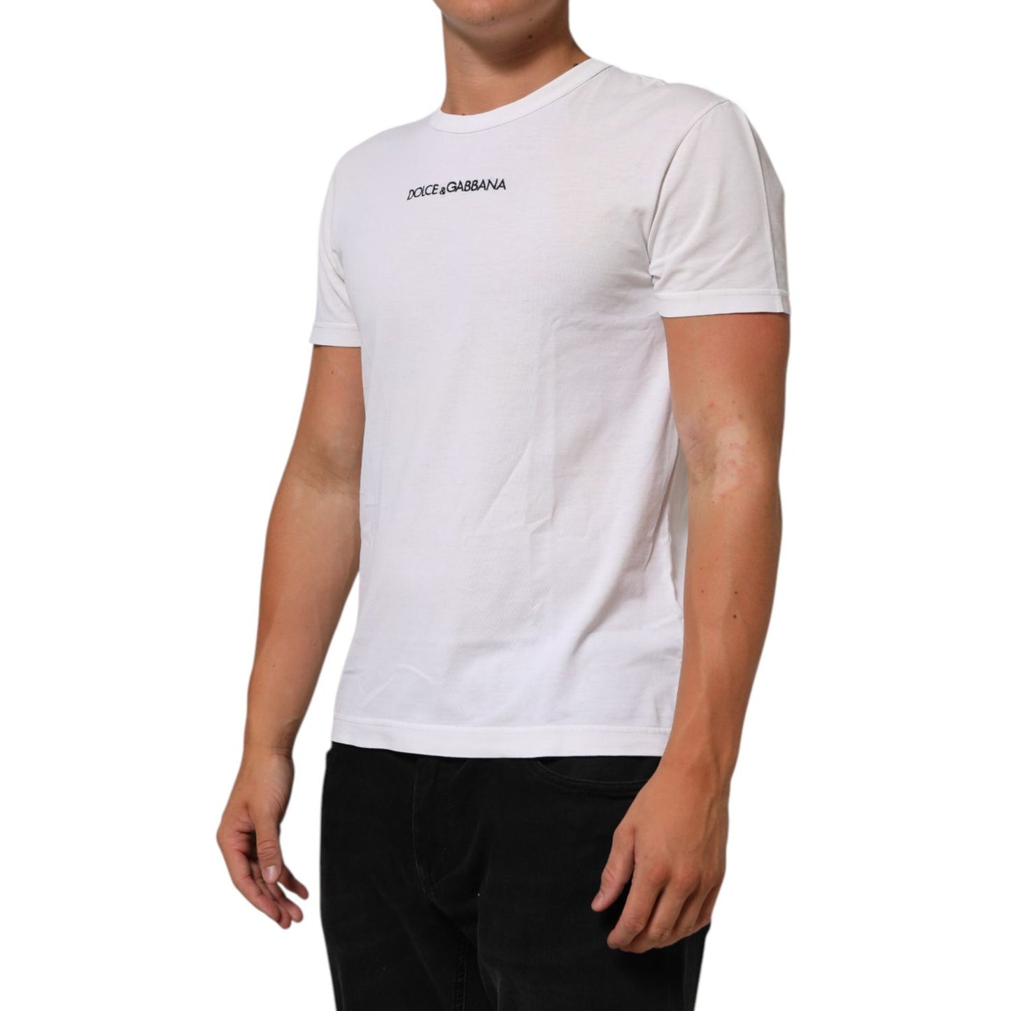 Dolce & Gabbana White Logo Print Cotton Crew Neck Men T-shirt