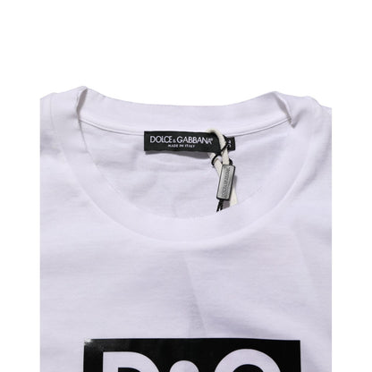 Dolce & Gabbana White Logo Print Cotton Crew Neck T-shirt
