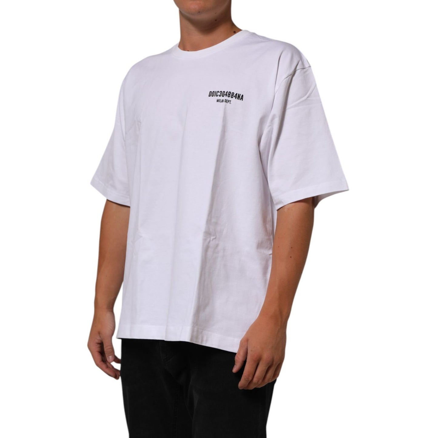 Dolce & Gabbana White Cotton Logo Print Crew Neck T-shirt