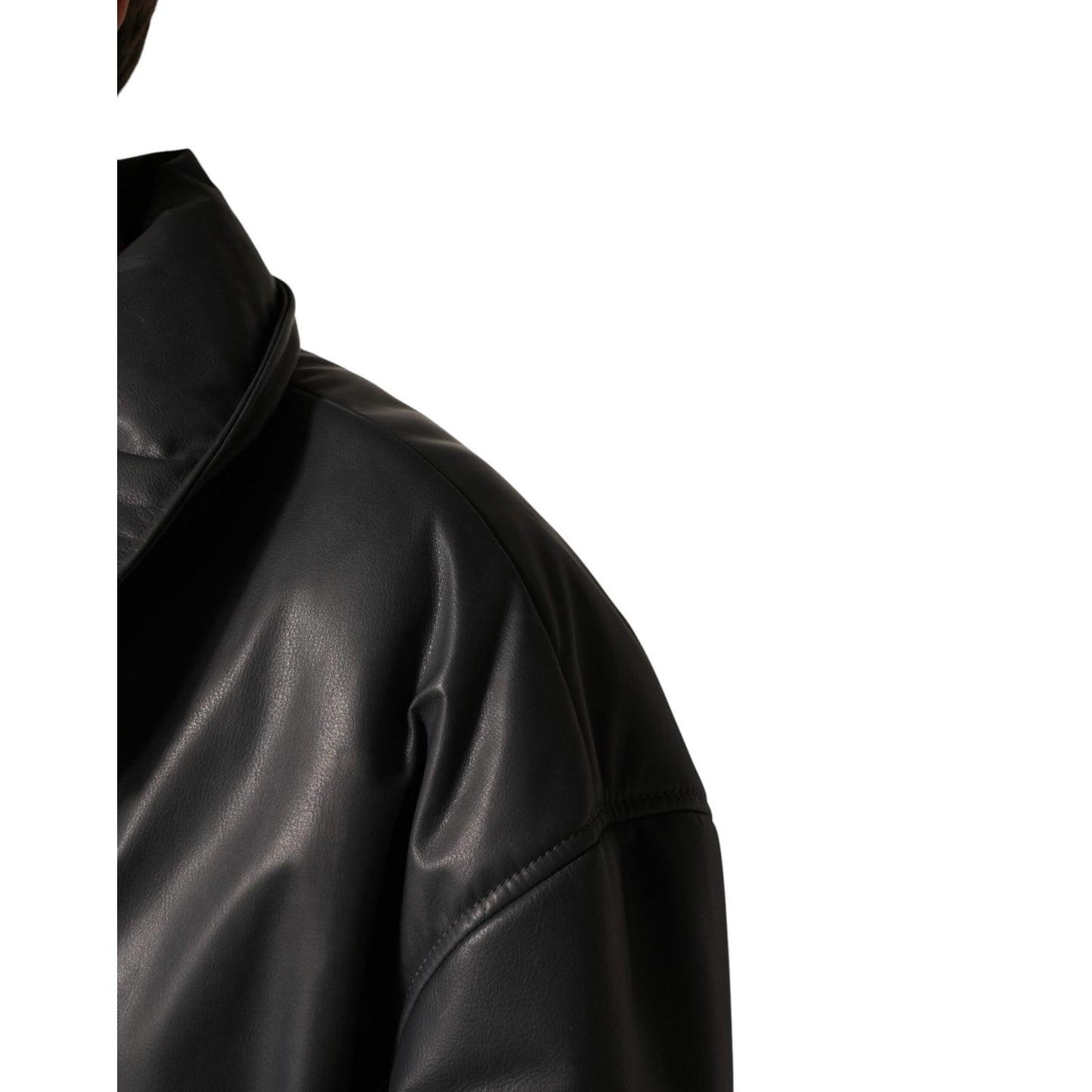 Dolce & Gabbana Black Leather Collared Trench Coat Jacket