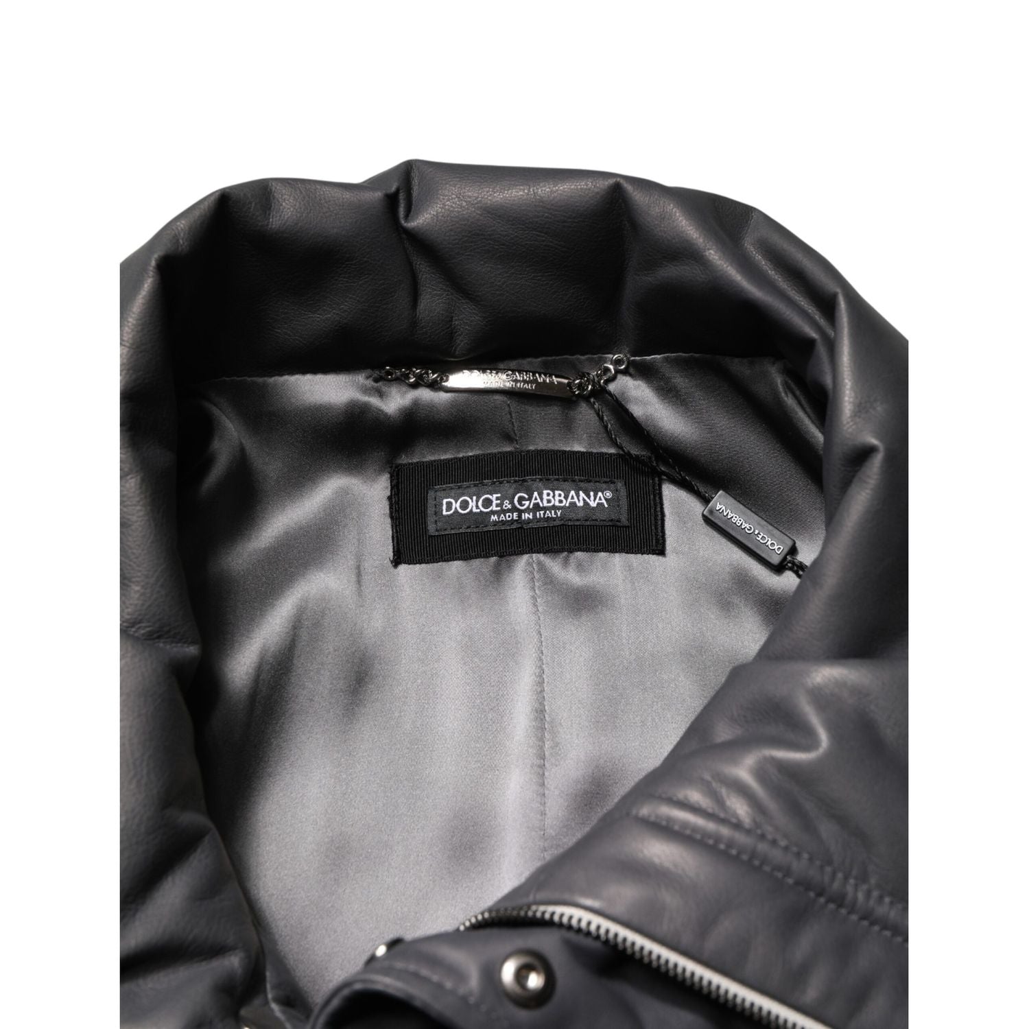 Dolce & Gabbana Black Leather Collared Trench Coat Jacket