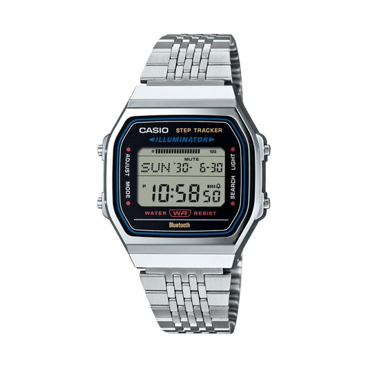 CASIO VINTAGE Mod. SILVER -BLUETOOTH® SMARTPHONE LINK w. built-in accelerometer senses body movements + steps counter-0