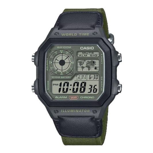 CASIO SPORT Mod. WORLD TIME ILLUMINATOR 5 ALARMS - FUTURE CLASSIC COLLECTION - BLACK GREEN-0