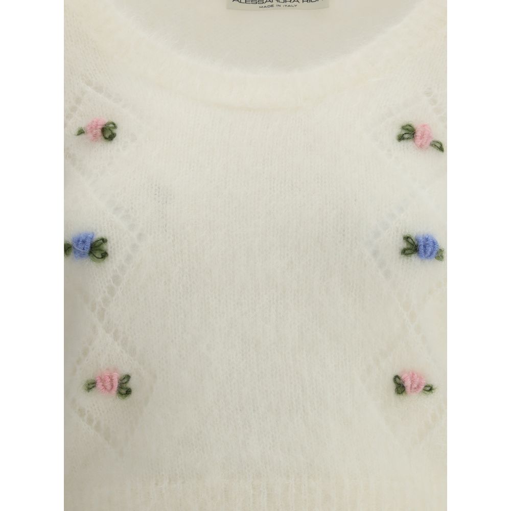 Alessandra Rich White Mohair Sweatshirt Alessandra Rich