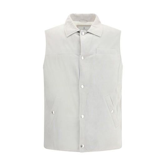 Brunello Cucinelli Gray Leather Jacket Brunello Cucinelli