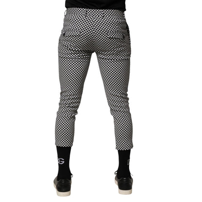 Daniele Alessandrini Black White Checkered Men Cropped Pants