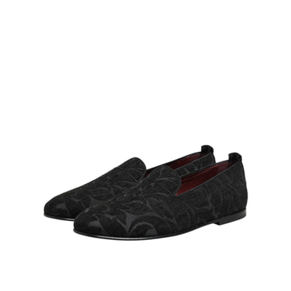 Dolce & Gabbana Black Brocade Loafers Slip On Men Dress Shoes