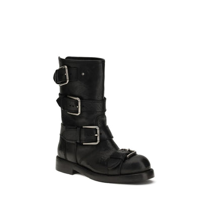 Dolce & Gabbana Black Calf Leather Bos Taurus Lace-Up Boots