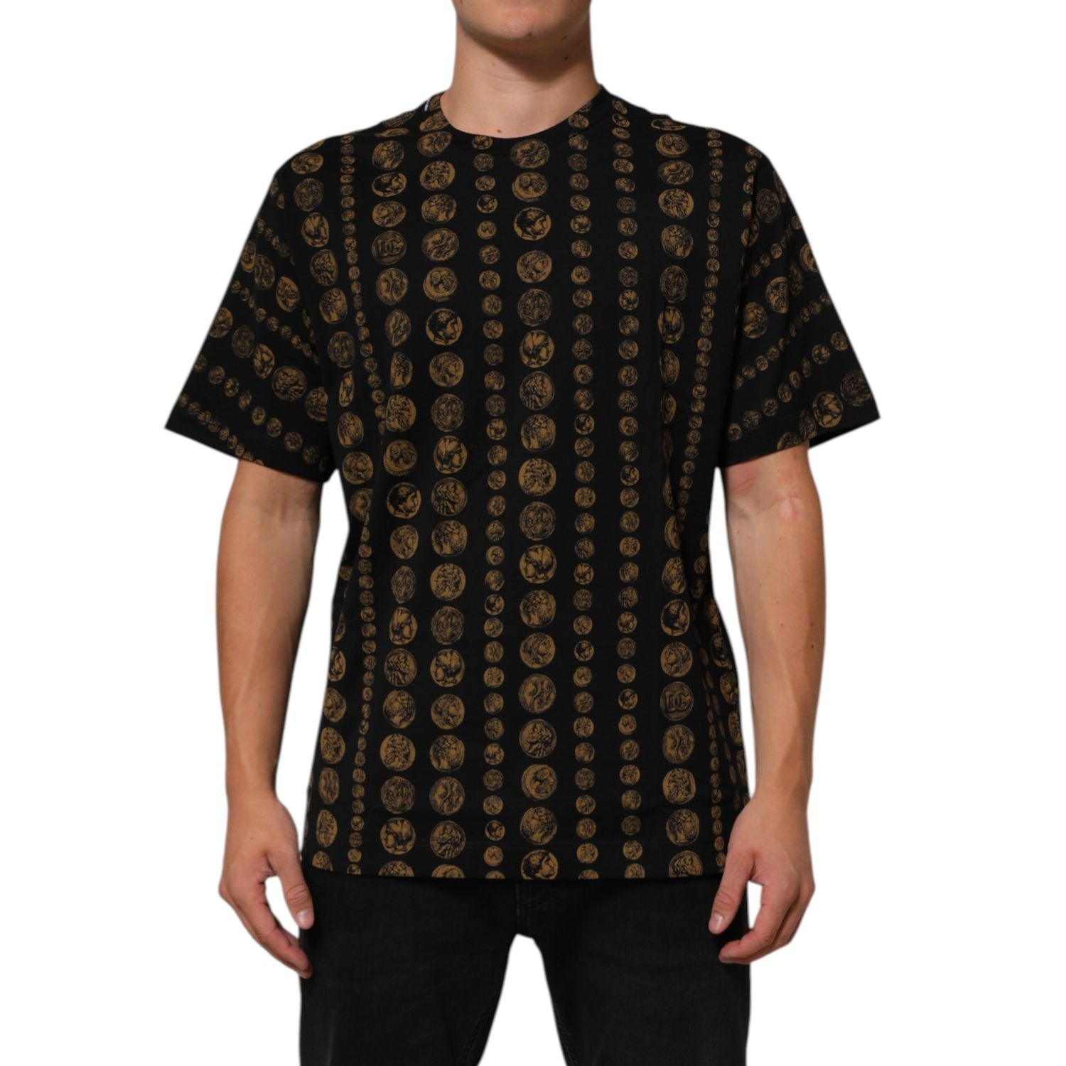 Dolce & Gabbana Black Cotton Coin Print Crew Neck T-shirt